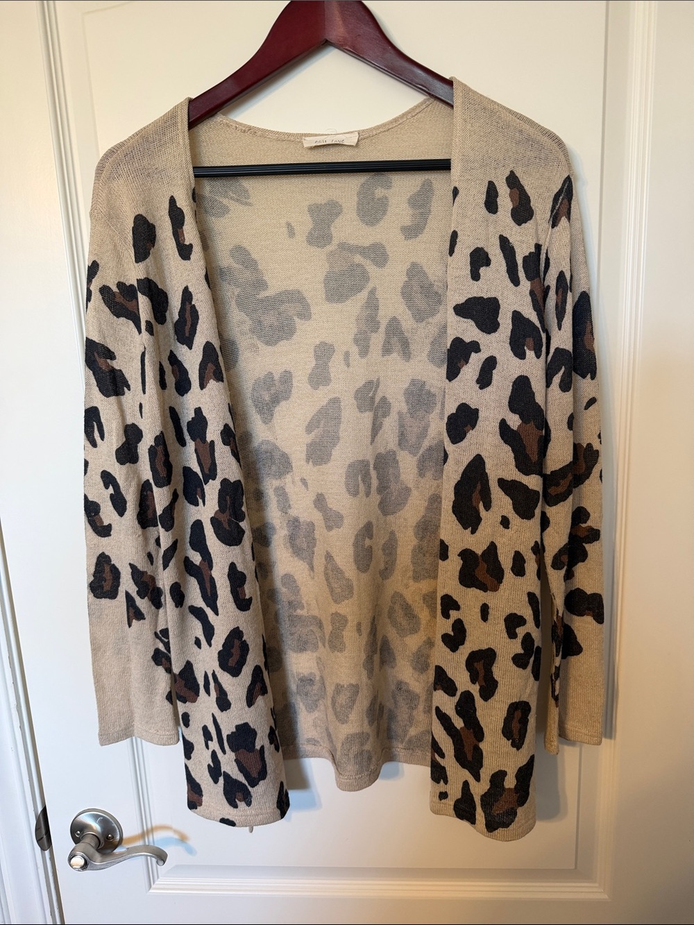 Leopard Print Open-Front Cardigan in Beige
